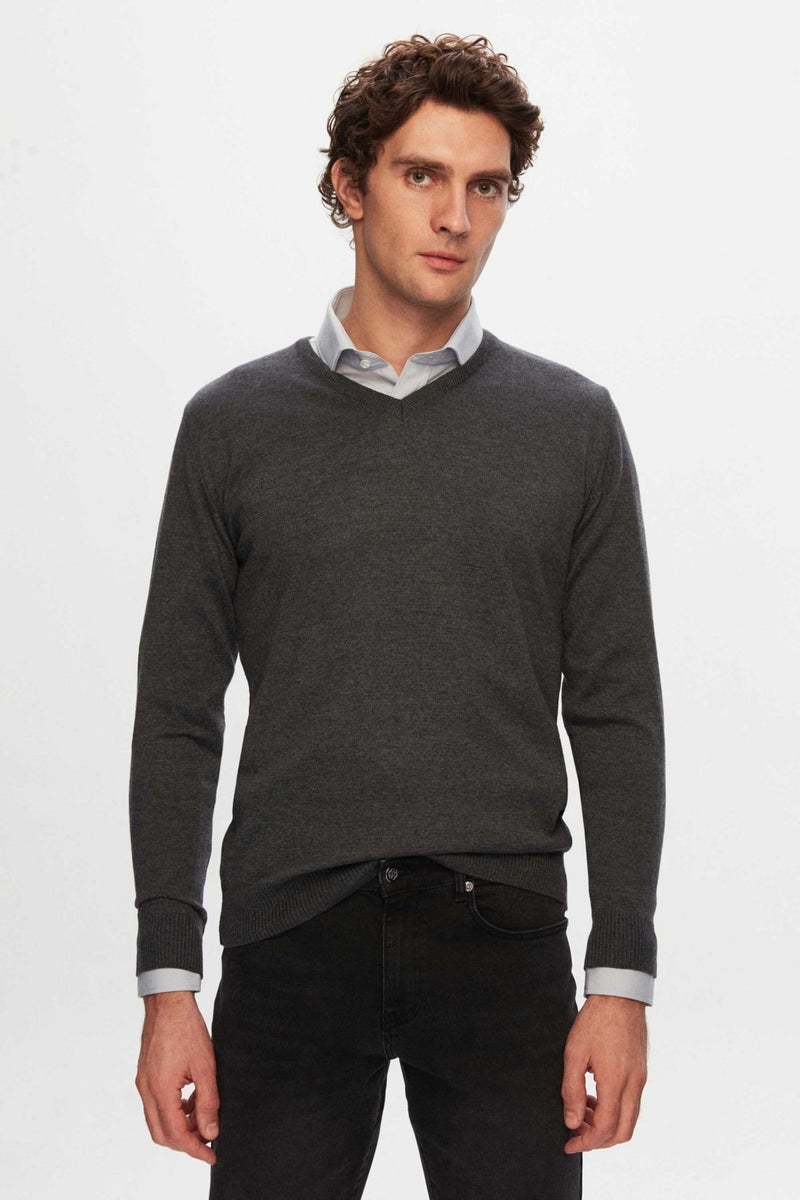 D'S DAMAT D'S Groom Ds Groom Slim Fit Anthracite Cotton Blend 2-Piece V Neck Knitwear and Shirt - Image 2