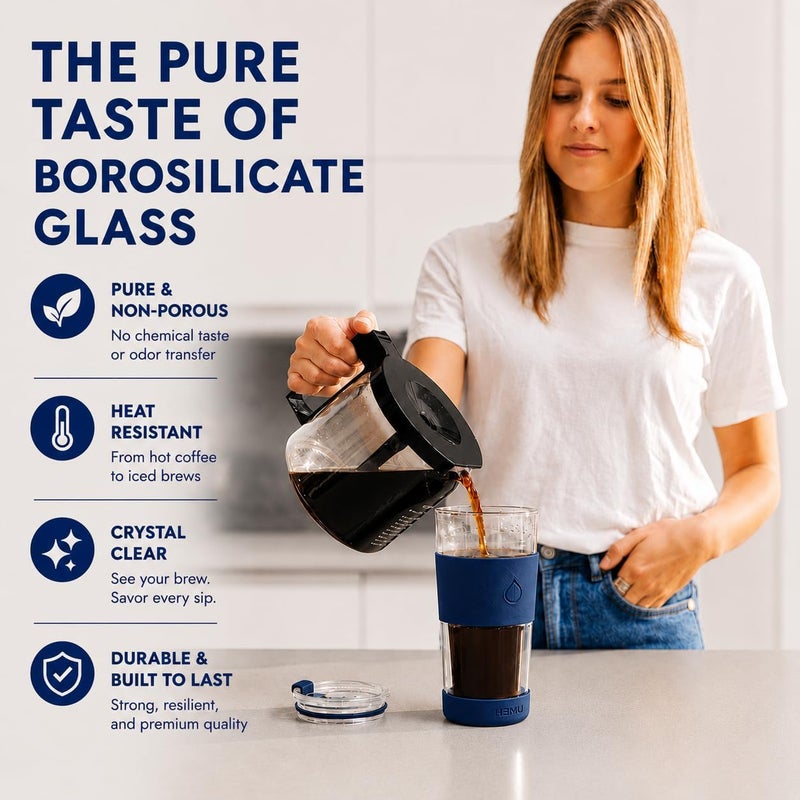Hemli 19 oz. Clear Double Wall Glass Coffee Tumbler, To Go Glass Travel Mug with Lid, Portable with Straw, Reusable Cup Tea, Smoothies, Ice Coffee, and Boba (Blue) - Image 5