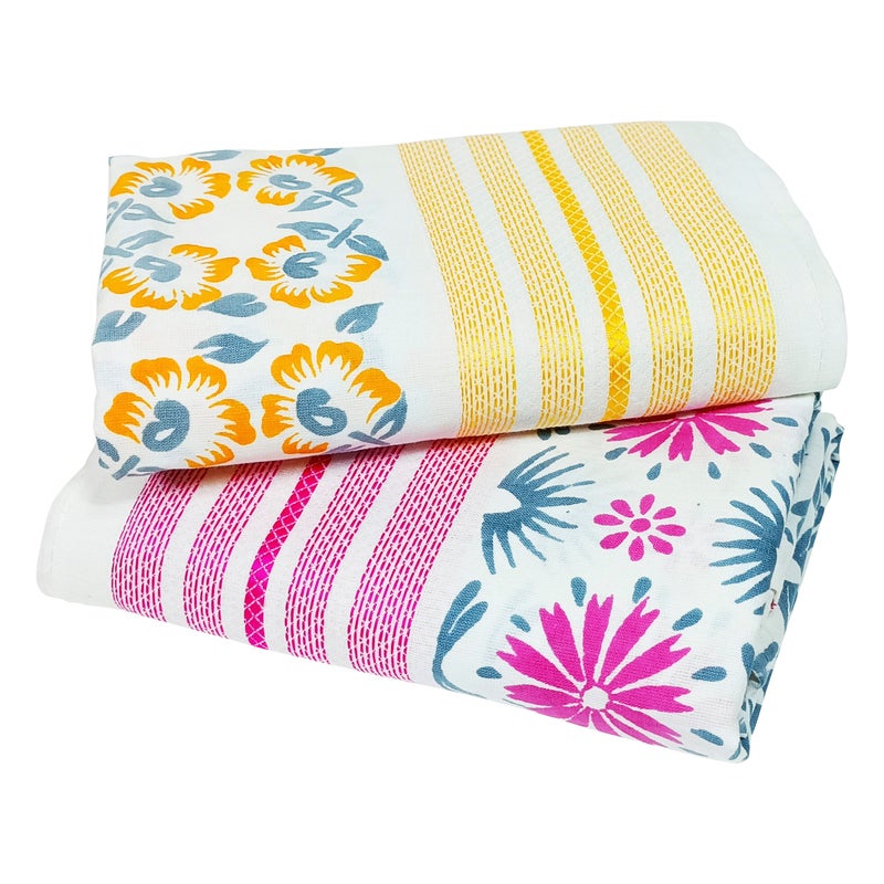 ZAHYA Floral Bath Towel 100% Fine Cotton Large Size (Set of 2) Assorted | Absorbent, Quick Dry, Feather Light, Super Soft | (Stitched Border) - Image 1