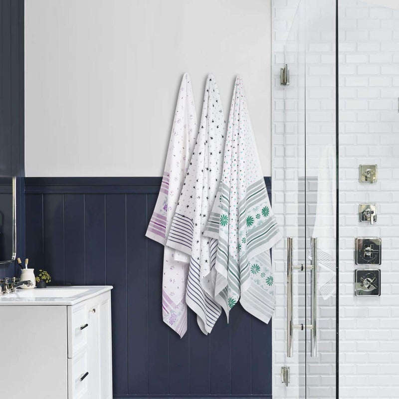 ZAHYA Floral Bath Towel 100% Fine Cotton Large Size (Set of 2) Assorted | Absorbent, Quick Dry, Feather Light, Super Soft | (Stitched Border) - Image 4