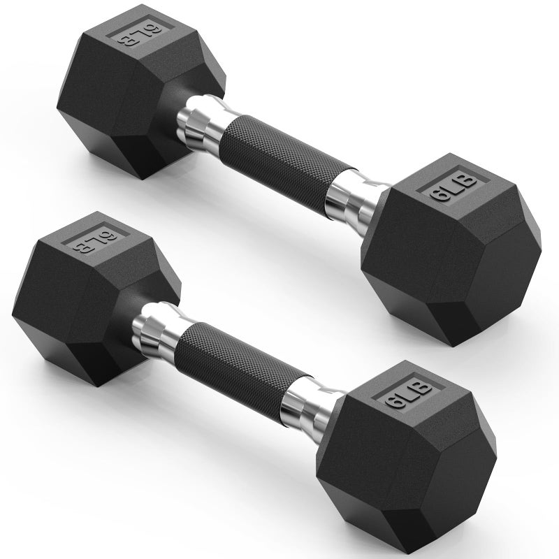 PAPABABE Hex Dumbbell Set of 2, 6 lb dumbbells pair, 6 Pound Weight Dumbbells for Women & Men, Hand Weights for Strength Training, Free Weights,pesas para ejercicios (6 Pair) - Image 1