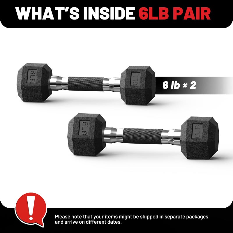 PAPABABE Hex Dumbbell Set of 2, 6 lb dumbbells pair, 6 Pound Weight Dumbbells for Women & Men, Hand Weights for Strength Training, Free Weights,pesas para ejercicios (6 Pair) - Image 2