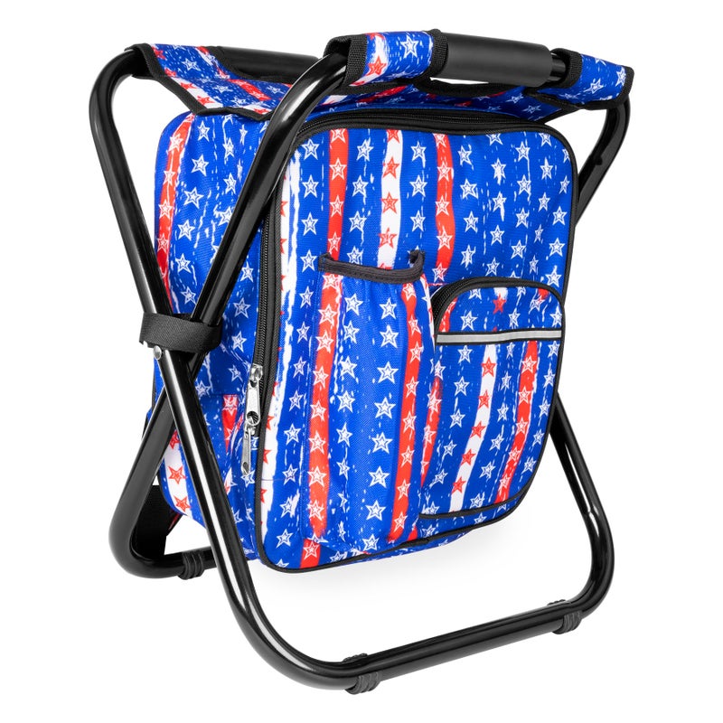 Kikerike Backpack Stool Cooler Chair Heavy Duty 300 LBS Max Load Portable Lightweight Stool Backpack Folding Fishing Cooler Seat for Camping Hunting Fishing American Flag - Image 2