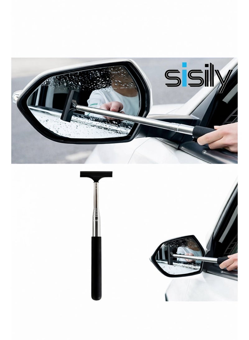Sisily Retractable Car Rearview Mirror Wiper and Telescopic Glass Squeegee, Portable Auto Water Cleaner Tool - Image 1