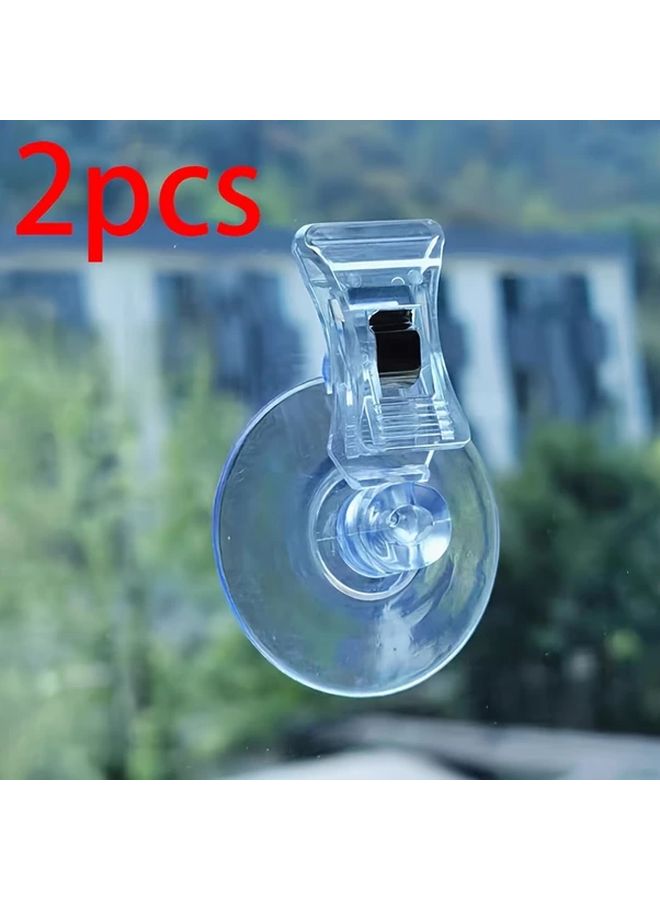 2pcs Clear Adhesive Clips Heavy Duty Transparent Suction Cup Hooks Non Slip Grip - Image 1