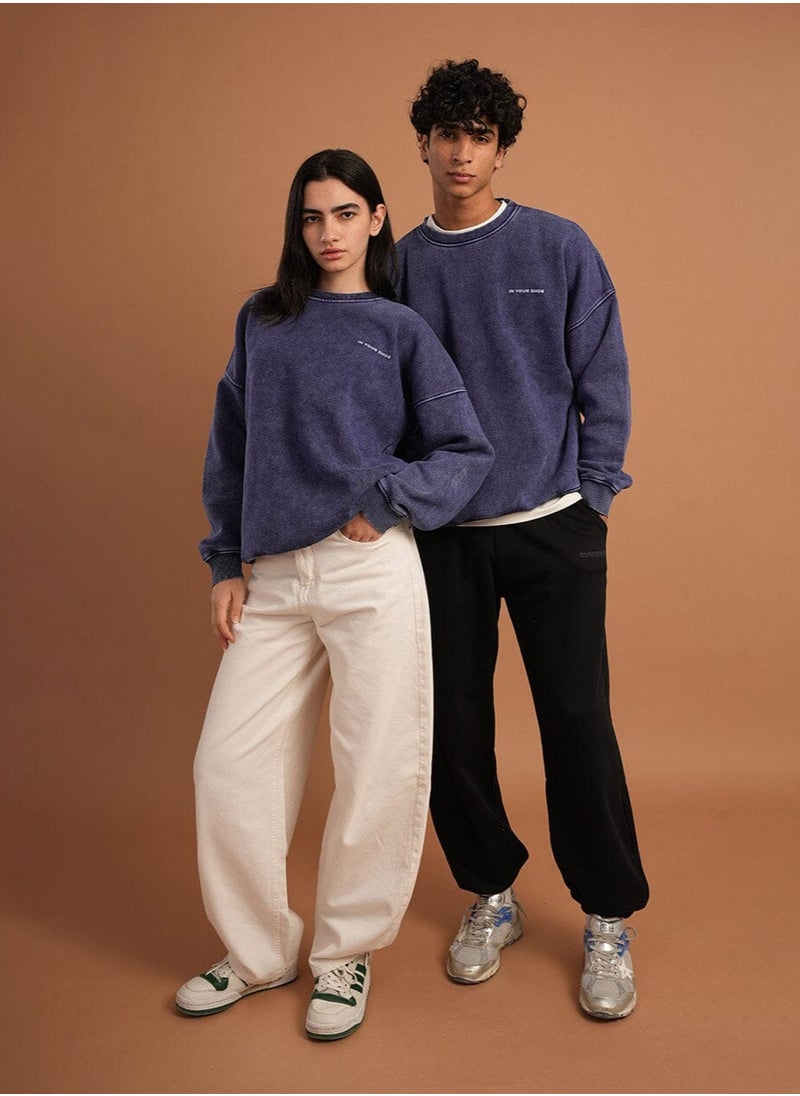 In Your Shoe Navy Blue Washed Boxy Crewneck  - Image 1