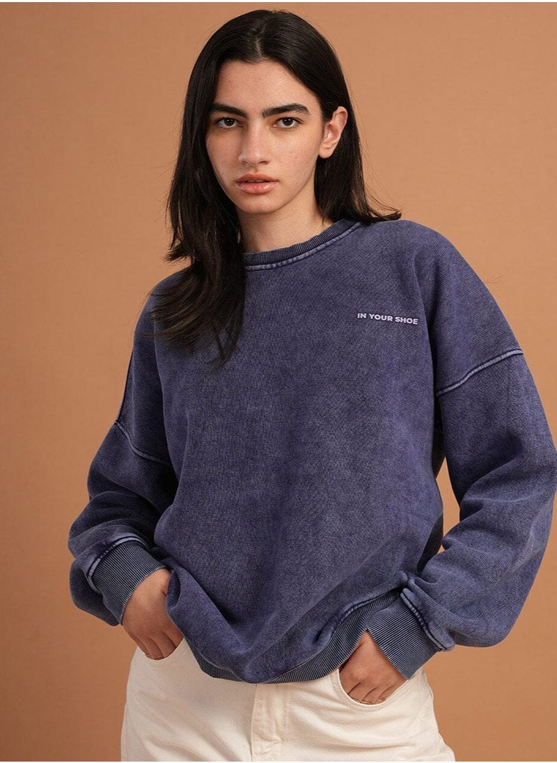 In Your Shoe Navy Blue Washed Boxy Crewneck  - Image 2