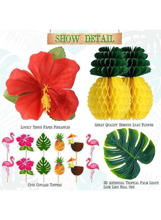 umoni - Hawaii Aloha Party Theme Decoration Set Tropical Leaves Happy Birthday Banner Flamingo Wreath Hawaiian Balloon Artificial Fake Flowers Pineapple Honeycomb Tropical Theme Party Supplies - Image 1