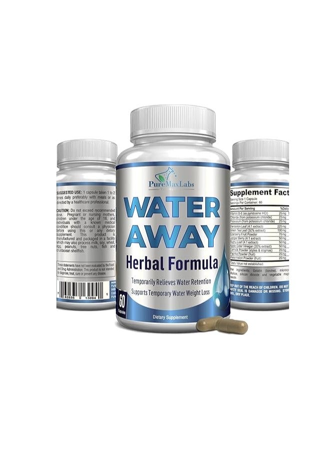 YUMMYVITE Water Away Gentle Herbal Diuretic Detox Cleanse and Urinary Health. Non GMO, 60 Capsules