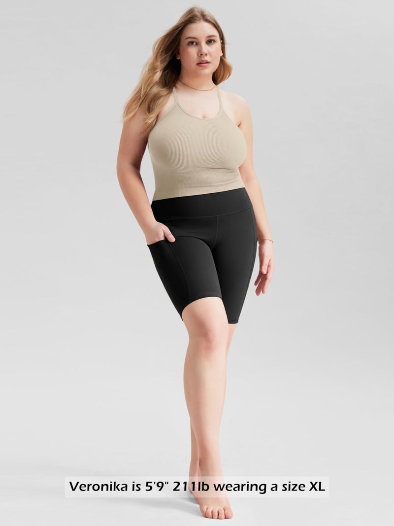 ODODOS Women's Crop Camisole 3-Pack Seamless Rib-Knit Crop Tank Tops, Long Crop, Brunette+Clay+Mushroom, X-Small/Small - Image 5