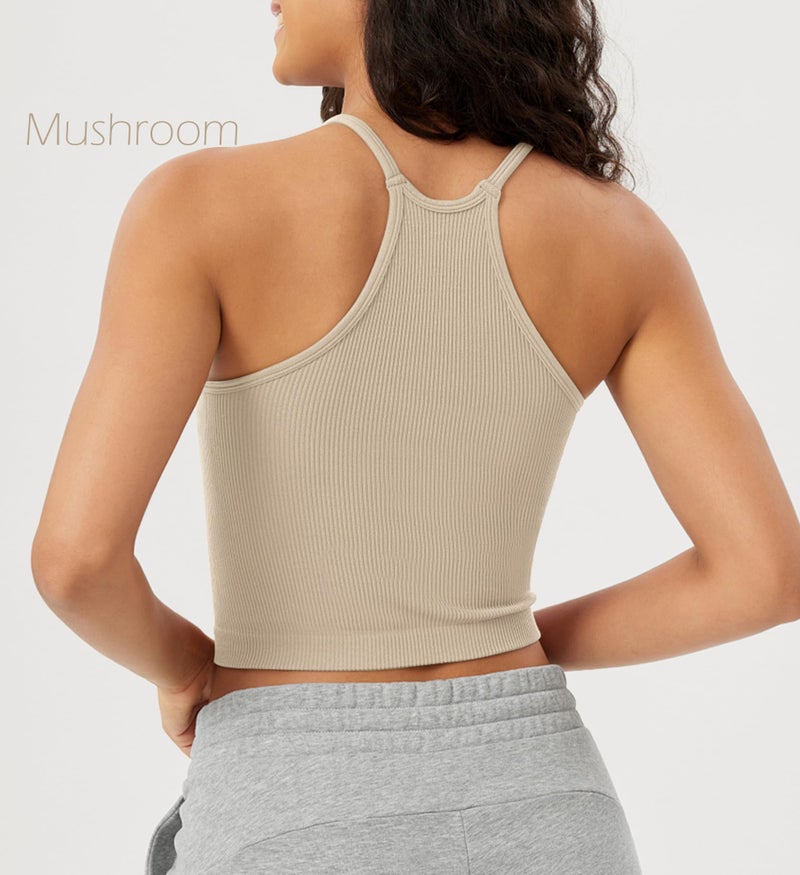 ODODOS Women's Crop Camisole 3-Pack Seamless Rib-Knit Crop Tank Tops, Long Crop, Brunette+Clay+Mushroom, X-Small/Small - Image 4