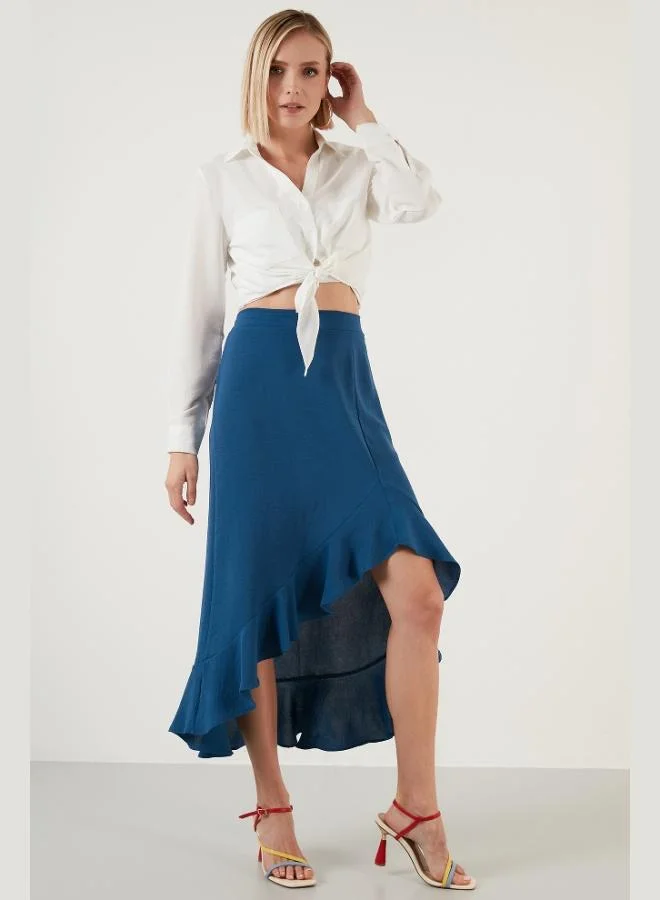 ليلا تنورة ليلى متوسطة الطول مكشكشة بفتحة للنساء