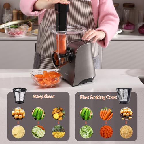 ASLATT Electric Cheese Grater, One-Touch Control Grater Machine for Vegetables, Fruits, Potatoes, Salad Maker with 6 Free Attachments - Image 4