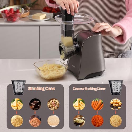 ASLATT Electric Cheese Grater, One-Touch Control Grater Machine for Vegetables, Fruits, Potatoes, Salad Maker with 6 Free Attachments - Image 3