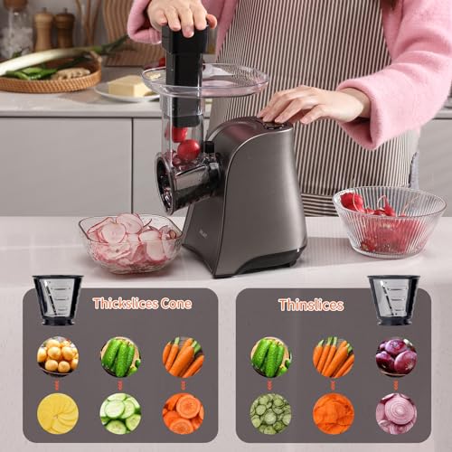 ASLATT Electric Cheese Grater, One-Touch Control Grater Machine for Vegetables, Fruits, Potatoes, Salad Maker with 6 Free Attachments - Image 5