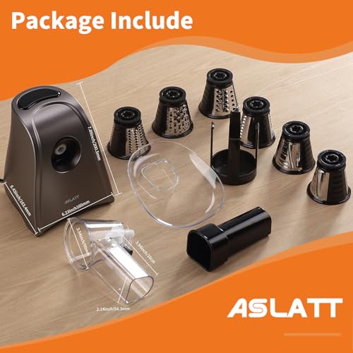 ASLATT Electric Cheese Grater, One-Touch Control Grater Machine for Vegetables, Fruits, Potatoes, Salad Maker with 6 Free Attachments - Image 2