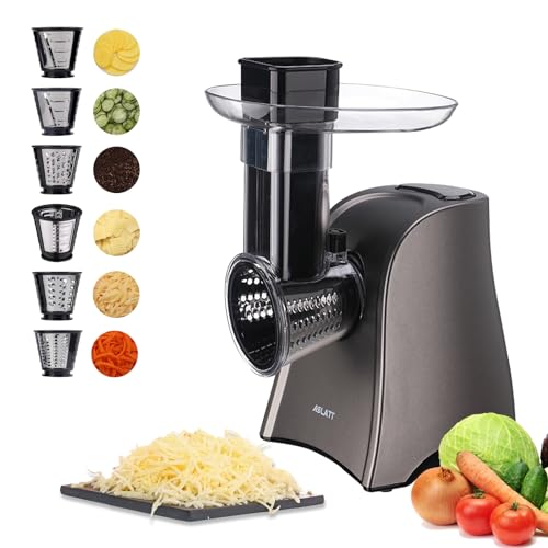 ASLATT Electric Cheese Grater, One-Touch Control Grater Machine for Vegetables, Fruits, Potatoes, Salad Maker with 6 Free Attachments - Image 1