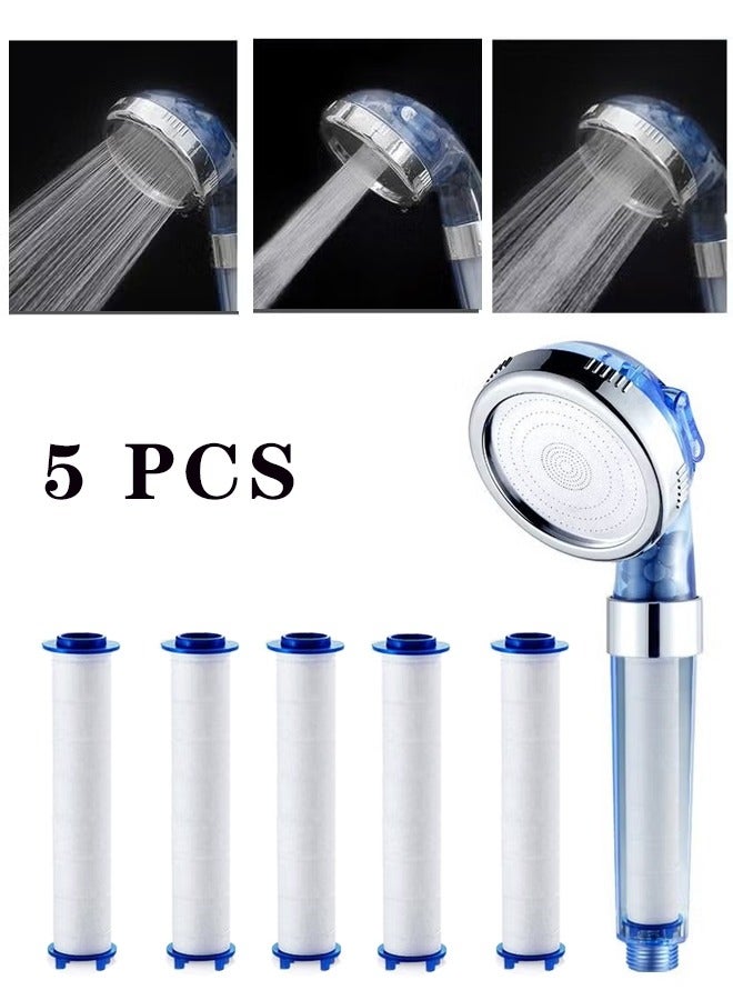 1 Shower Head and 5 Replacement PP Cotton, 3 Modes High Pressure Handheld Shower Room, Water-Saving Filter Shower Head, With Filter, Easy Installation - Image 1