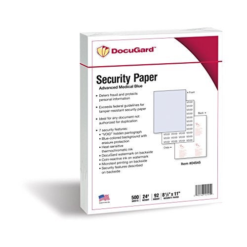 DocuGard Medical Security Papers, 24 lb Bond Weight, 8.5 x 11, Blue, 500/Ream - Image 1