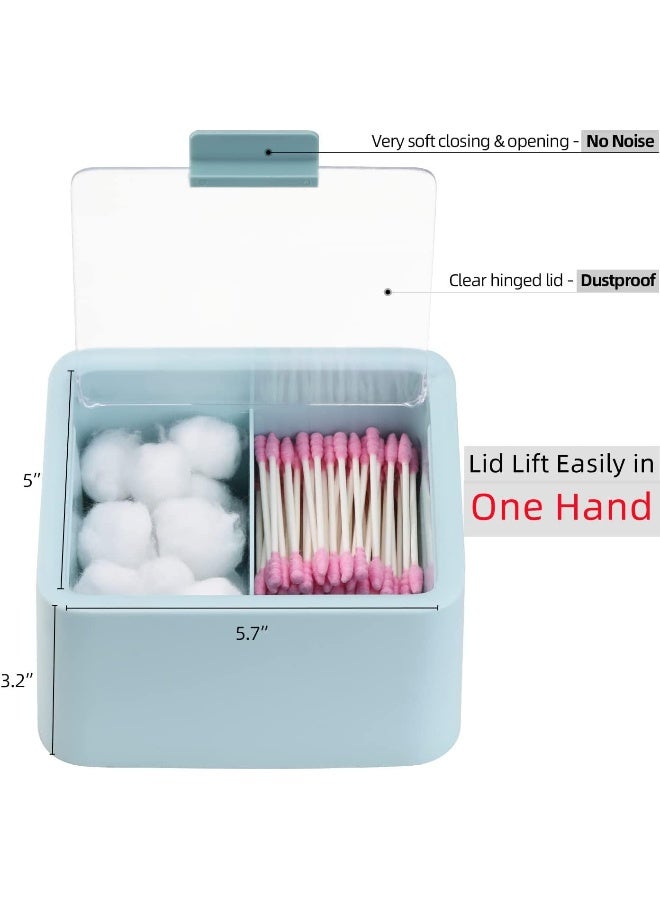Tecbeauty Tecbeauty 2pcs Qtips Holder - Middle Divider Cotton Pads Storage Dispenser Bathroom Organizer with Clear Hinged Lids for Cotton Balls Swabs Rounds - Blue & Pink  - Image 3