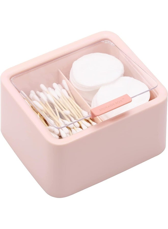 Tecbeauty Tecbeauty 2pcs Qtips Holder - Middle Divider Cotton Pads Storage Dispenser Bathroom Organizer with Clear Hinged Lids for Cotton Balls Swabs Rounds - Blue & Pink  - Image 2