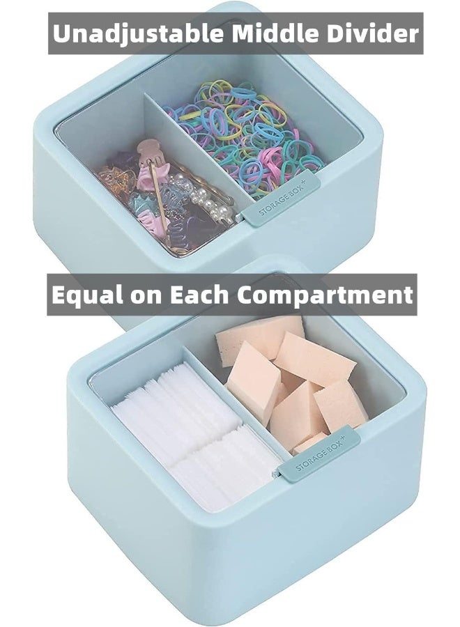 Tecbeauty Tecbeauty 2pcs Qtips Holder - Middle Divider Cotton Pads Storage Dispenser Bathroom Organizer with Clear Hinged Lids for Cotton Balls Swabs Rounds - Blue & Pink  - Image 4