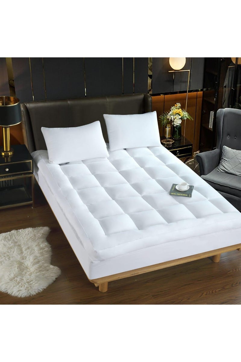 Dibaj Luxury Microfiber Mattress Topper 14cm Thick with 35cm Deep Elastic Skirt, Size 100×200 cm, Plush Soft Support for Healthy Restful Hotel-Style Sleep - Image 1