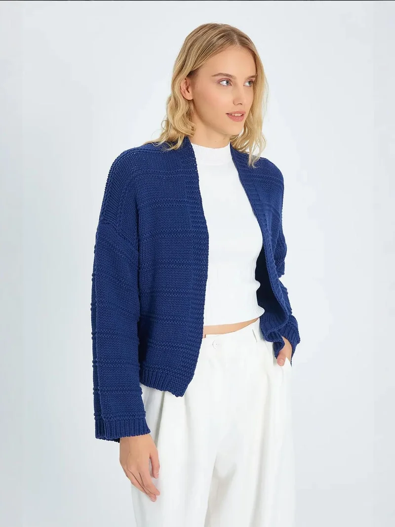 MixRay Navy Blue Mixray V-Neck Ribbed Knit Cardigan for Women | Best Price UAE
