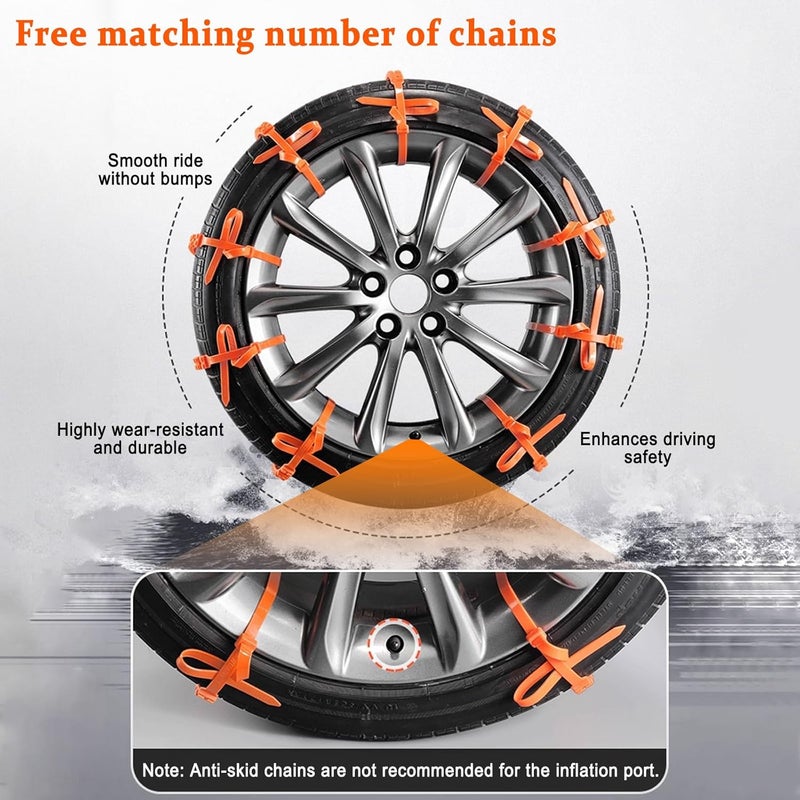 10 Pcs Non-Skid Snow Tire Chains for Suzuki Across Alto Baleno Celerio Ignis Jimny Kizashi Ignis, Non-Slip Winter Wheels Zip Tie, Emergency Tire Traction Chain for Pickup Truck Off-road SUV Car - Image 5