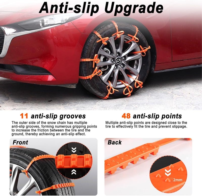 10 Pcs Non-Skid Snow Tire Chains for Suzuki Across Alto Baleno Celerio Ignis Jimny Kizashi Ignis, Non-Slip Winter Wheels Zip Tie, Emergency Tire Traction Chain for Pickup Truck Off-road SUV Car - Image 4
