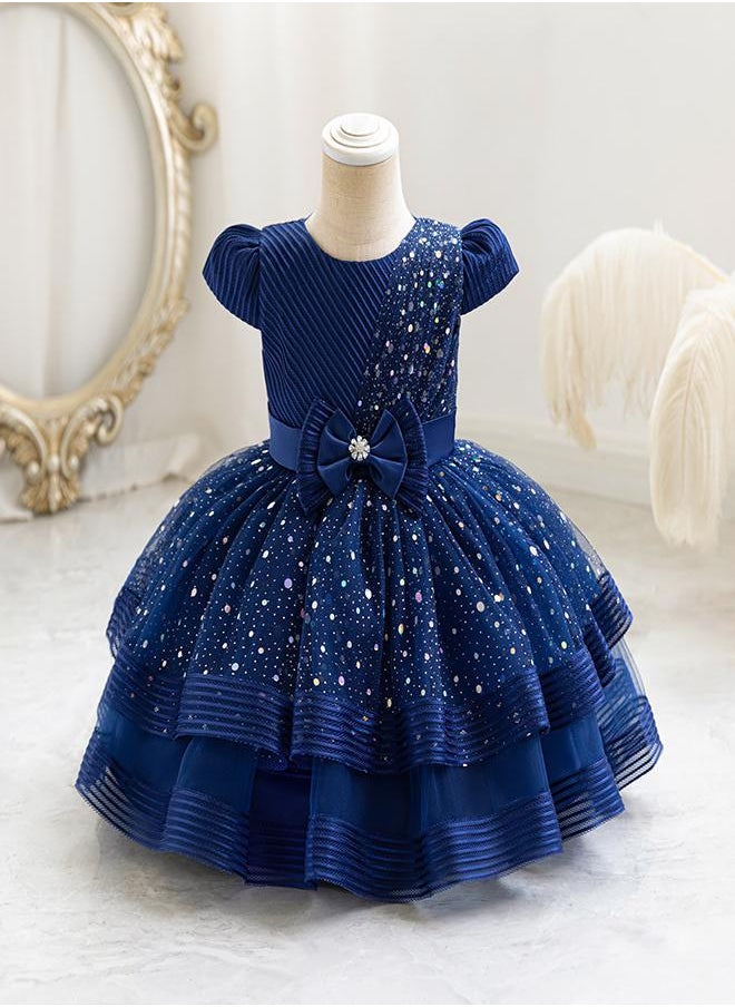 babyqlo Navy Blue Starry Dress for Girls  - Image 1