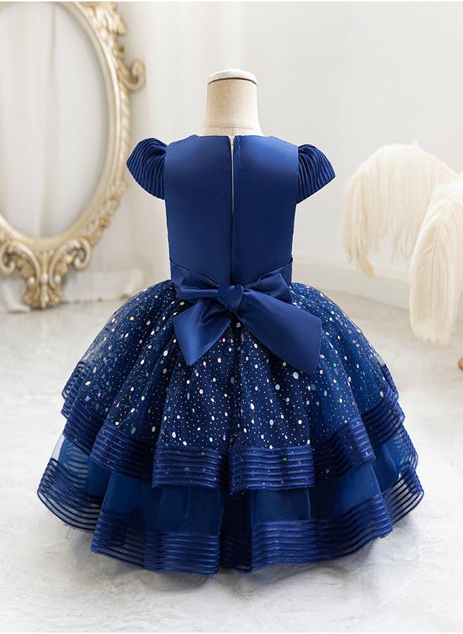 babyqlo Navy Blue Starry Dress for Girls  - Image 3