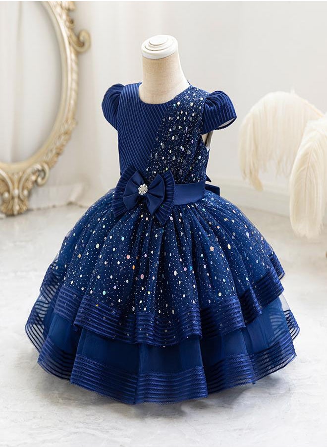 babyqlo Navy Blue Starry Dress for Girls  - Image 2