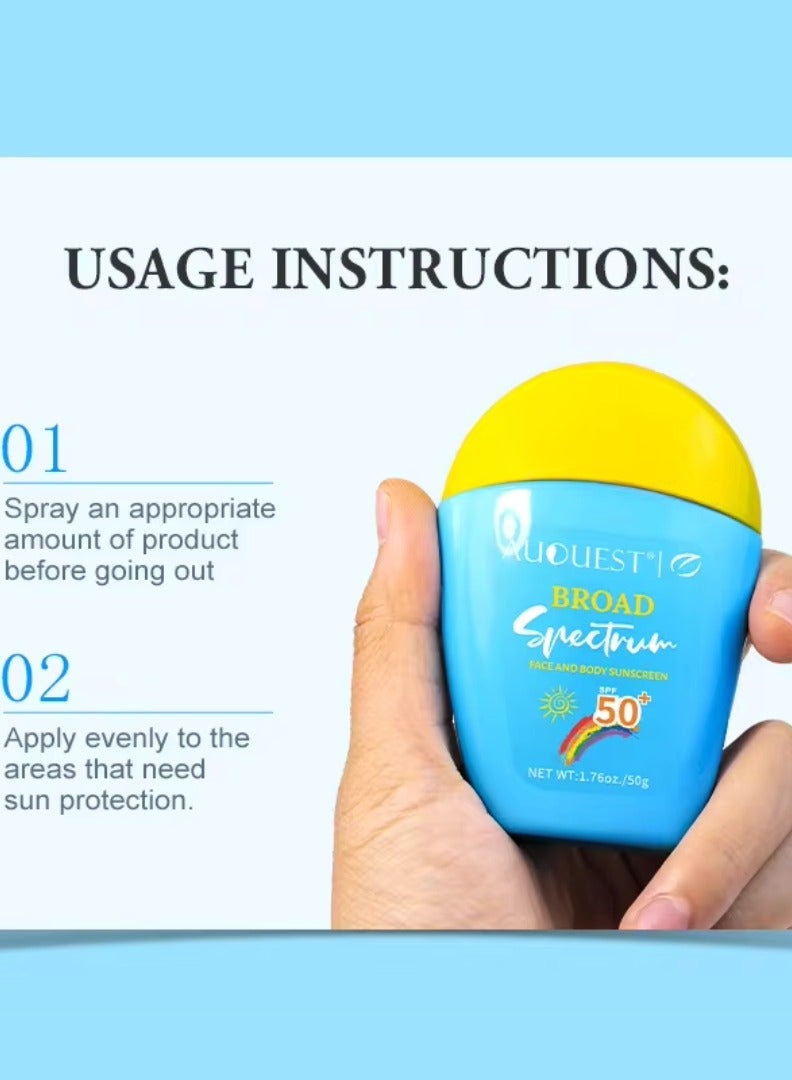 AuQuest كريم واقي من الشمس 50 جرام للوجه والجسم SPF50+ يرطب ويساعد في حماية البشرة من أشعة UVA و UVB اليومية مقاوم للماء والعرق والحرارة واسع الطيف SPF 50 كريم واقي من الشمس - Image 2