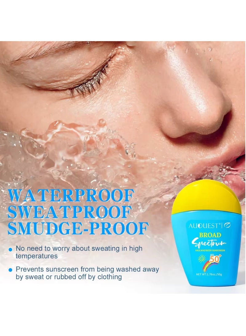 AuQuest كريم واقي من الشمس 50 جرام للوجه والجسم SPF50+ يرطب ويساعد في حماية البشرة من أشعة UVA و UVB اليومية مقاوم للماء والعرق والحرارة واسع الطيف SPF 50 كريم واقي من الشمس - Image 5