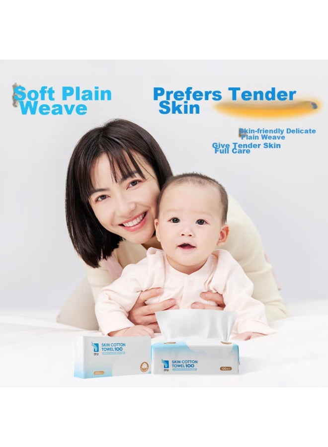 Ito 100% Pure Cotton Face Towels, 100 Sheets * 3 Packs, Soft Cotton Wipes, Disposable Face Cleansing Wipes, Facial Tissue Paper - Image 3