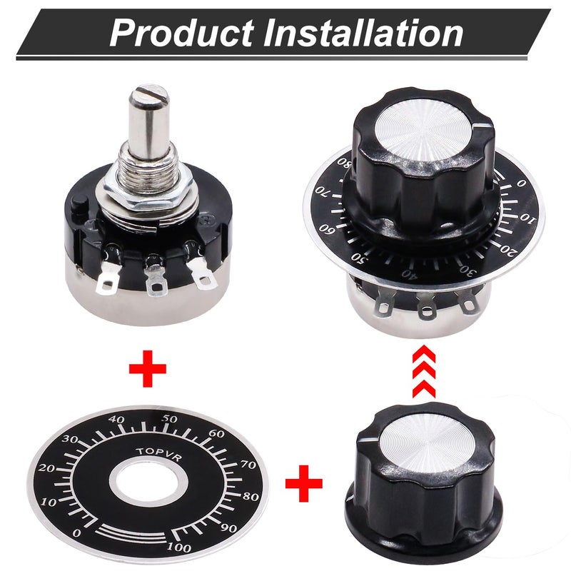 Twtade / 2Pcs Rv24Yn20S B502 5K Ohm Single Turn Rotary Carbon Linear Variable Potentiometer Used For Inverter Speed Regulation. Motor Speed Control + 2Pcs A03 Knob + 2Pcs Dials - Image 3