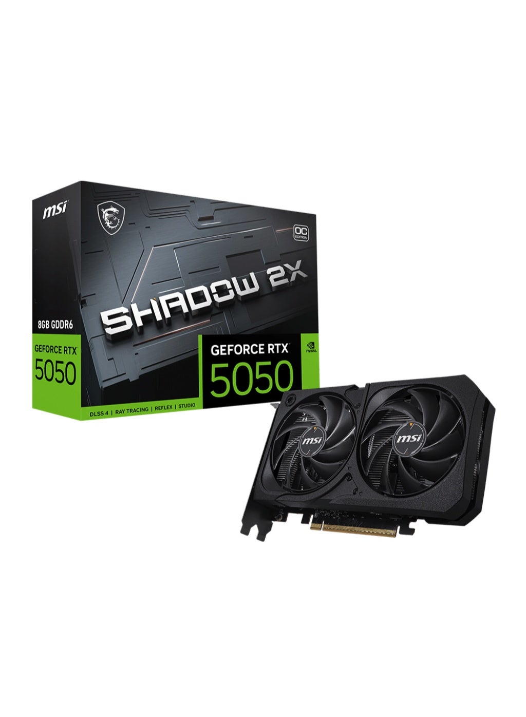 MSI GeForce RTX 5050 SHADOW 2X OC 8GB GDDR6 Graphics Card – 2560 CUDA Cores, 20Gbps, Boost 2602MHz, Dual TORX 5.0 Fans, PCIe 5.0 x16, 3× DP 2.1 + HDMI 2.1, DLSS 4, Ray Tracing, 1080p/1440p Gaming GPU | 912-V538-008