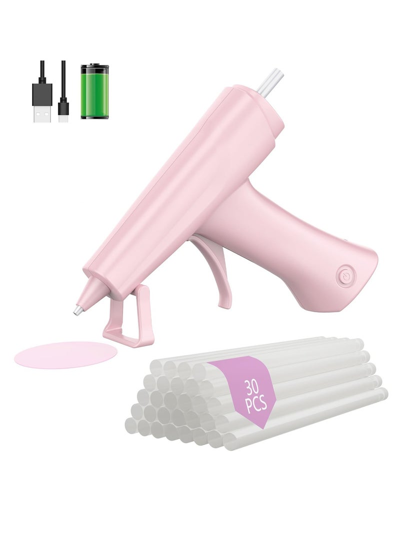 Glue Gun, Hot Glue Gun Kit Cordless & Rechargeable with 30PCS Glue Sticks, Glue Gun and Sticks Set 10 Mins Smart Power-Off Mini Glue Gun for Crafts School DIY Projects Quick Repairs, Pink - Image 1