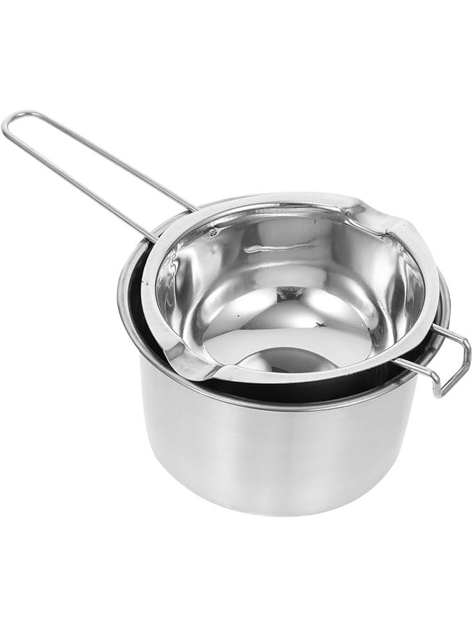 Double Boiler Pot Set Stainless Steel 600ml Inner 16cm Outer Pot Melting Chocolate Wax Silver 28X16X7cm - Image 1