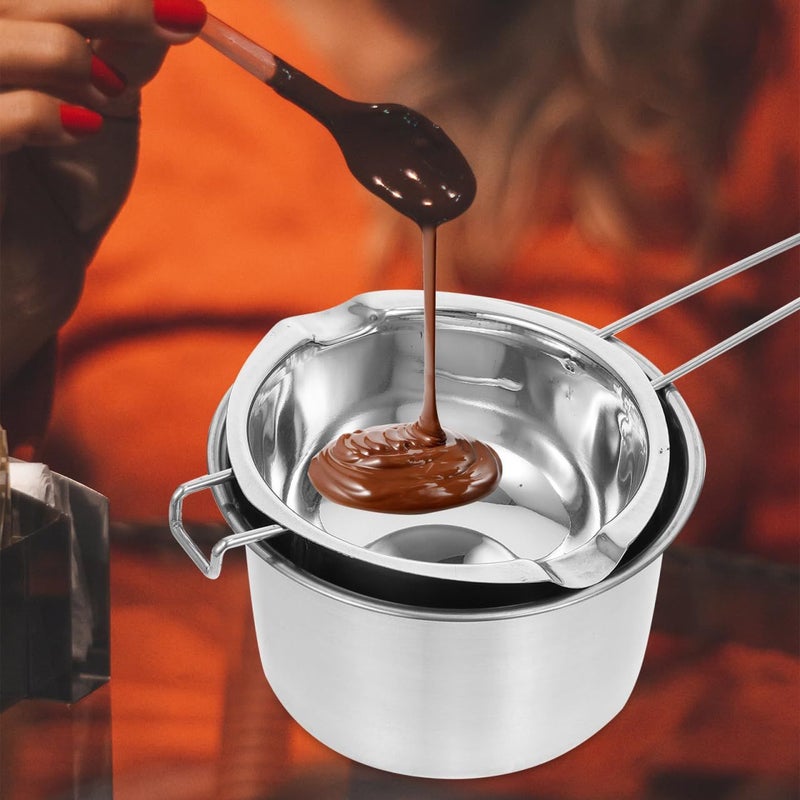 Double Boiler Pot Set Stainless Steel 600ml Inner 16cm Outer Pot Melting Chocolate Wax Silver 28X16X7cm - Image 4