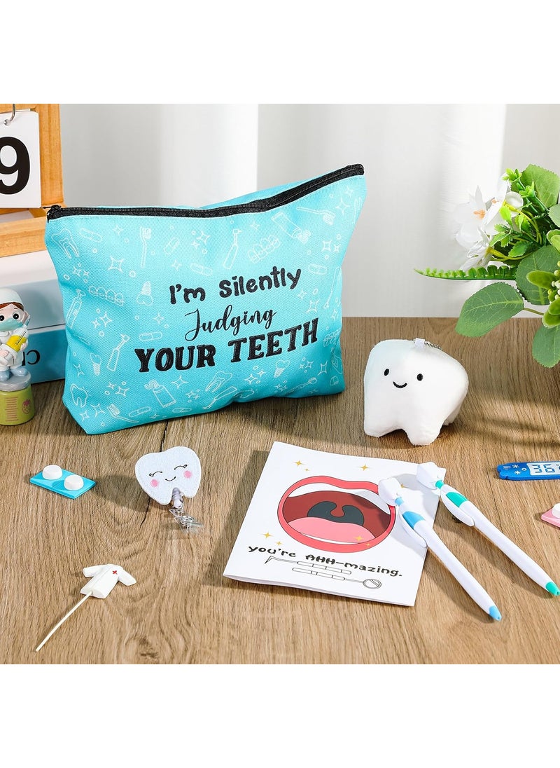 Reginary Reginary 6 Pcs Dental Hygienist Gifts for Women Include Inspirational Makeup Bag Tooth Shape Felt Badge Holder Soft Teeth Keychain Greeting Cards and 2 Cute Teeth Ballpoint Pen for Dentist Nurse Gift  - Image 4