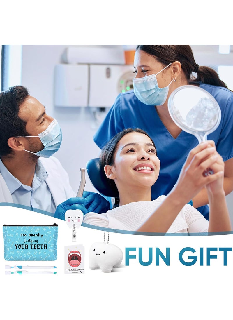 Reginary Reginary 6 Pcs Dental Hygienist Gifts for Women Include Inspirational Makeup Bag Tooth Shape Felt Badge Holder Soft Teeth Keychain Greeting Cards and 2 Cute Teeth Ballpoint Pen for Dentist Nurse Gift  - Image 5