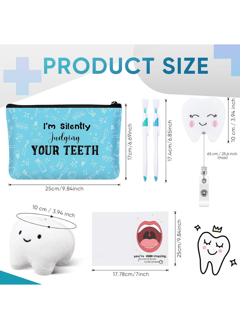 Reginary Reginary 6 Pcs Dental Hygienist Gifts for Women Include Inspirational Makeup Bag Tooth Shape Felt Badge Holder Soft Teeth Keychain Greeting Cards and 2 Cute Teeth Ballpoint Pen for Dentist Nurse Gift  - Image 2