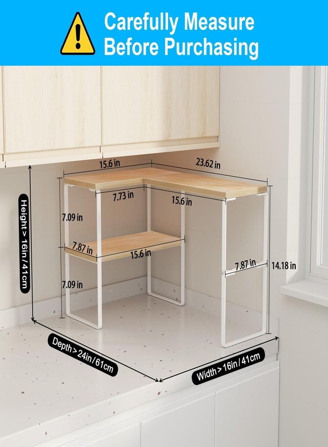 Golener Countertop Organizer Corner Shelf, 2 Tier Adjustable Stackable Corner Shelves for Kitchen, Bathroom, Spice Rack, Coffee Bar, Over Sink, Dresser Table, Corner Counter Shelf Stand, Natural Beige - Image 2