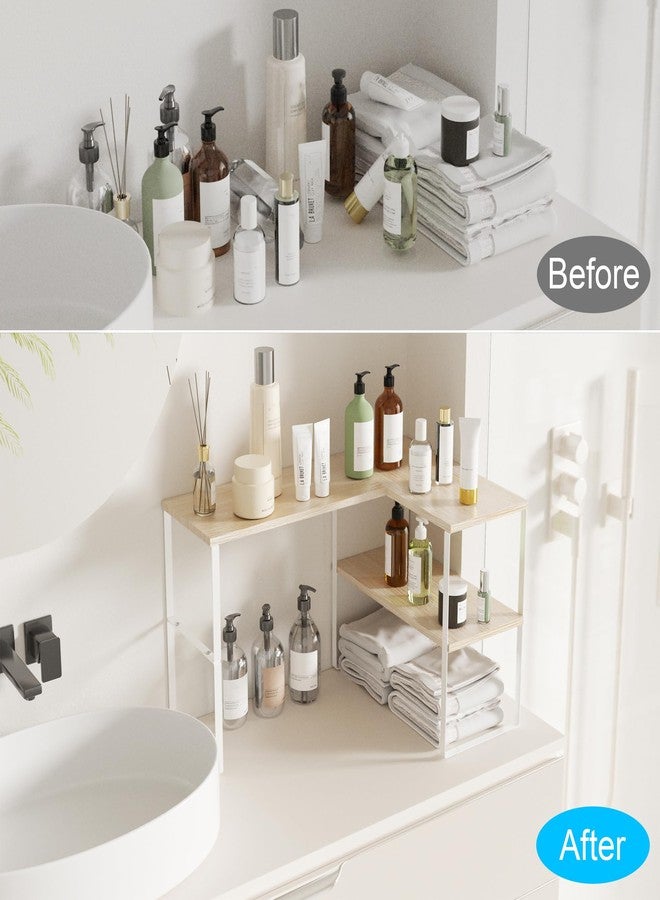 Golener Countertop Organizer Corner Shelf, 2 Tier Adjustable Stackable Corner Shelves for Kitchen, Bathroom, Spice Rack, Coffee Bar, Over Sink, Dresser Table, Corner Counter Shelf Stand, Natural Beige - Image 5