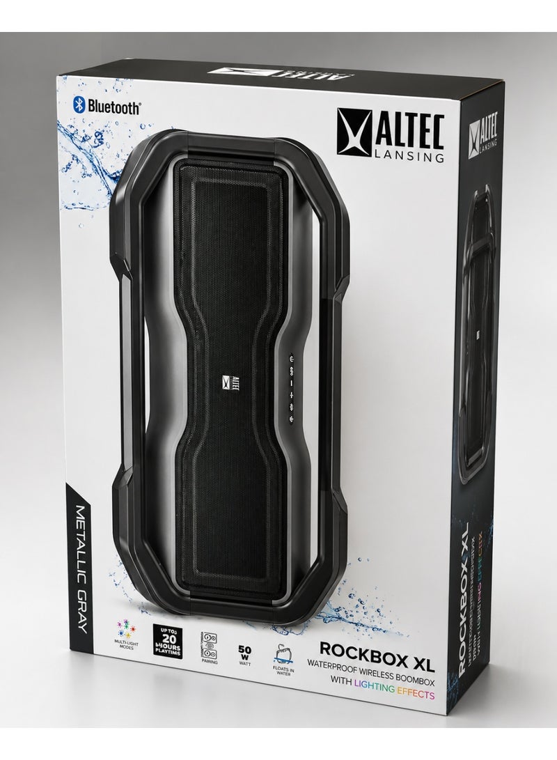 ROCKBOX XL Wireless Bluetooth Speaker, Portable Waterproof Speaker with 20 Hour Playtime and 5 Illuminating LED Light Modes, Floating Wireless for Indoors and Outdoors