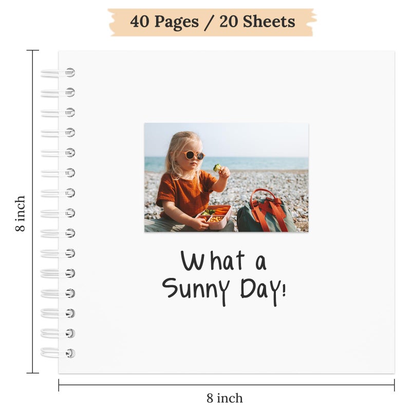 Hiwhy Scrapbook 8x8 Inch DIY Scrapbook Album Hardcover Kraft Paper Scrap Book Photo Albums 40 Pages Perfect for 4x6 / 5x7 Photos Memory Book for Family, Wedding - Image 2