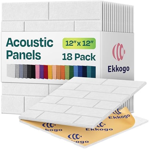 Ekkogo Acoustic Panels 18-Pack - Soundproof Wall Panels 12"X12"X0.4" Brick Style - Premium Sound Dampening - Easy Self-Adhesive Installation - White - Image 1