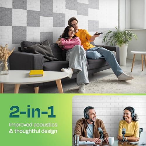 Ekkogo Acoustic Panels 18-Pack - Soundproof Wall Panels 12"X12"X0.4" Brick Style - Premium Sound Dampening - Easy Self-Adhesive Installation - White - Image 2